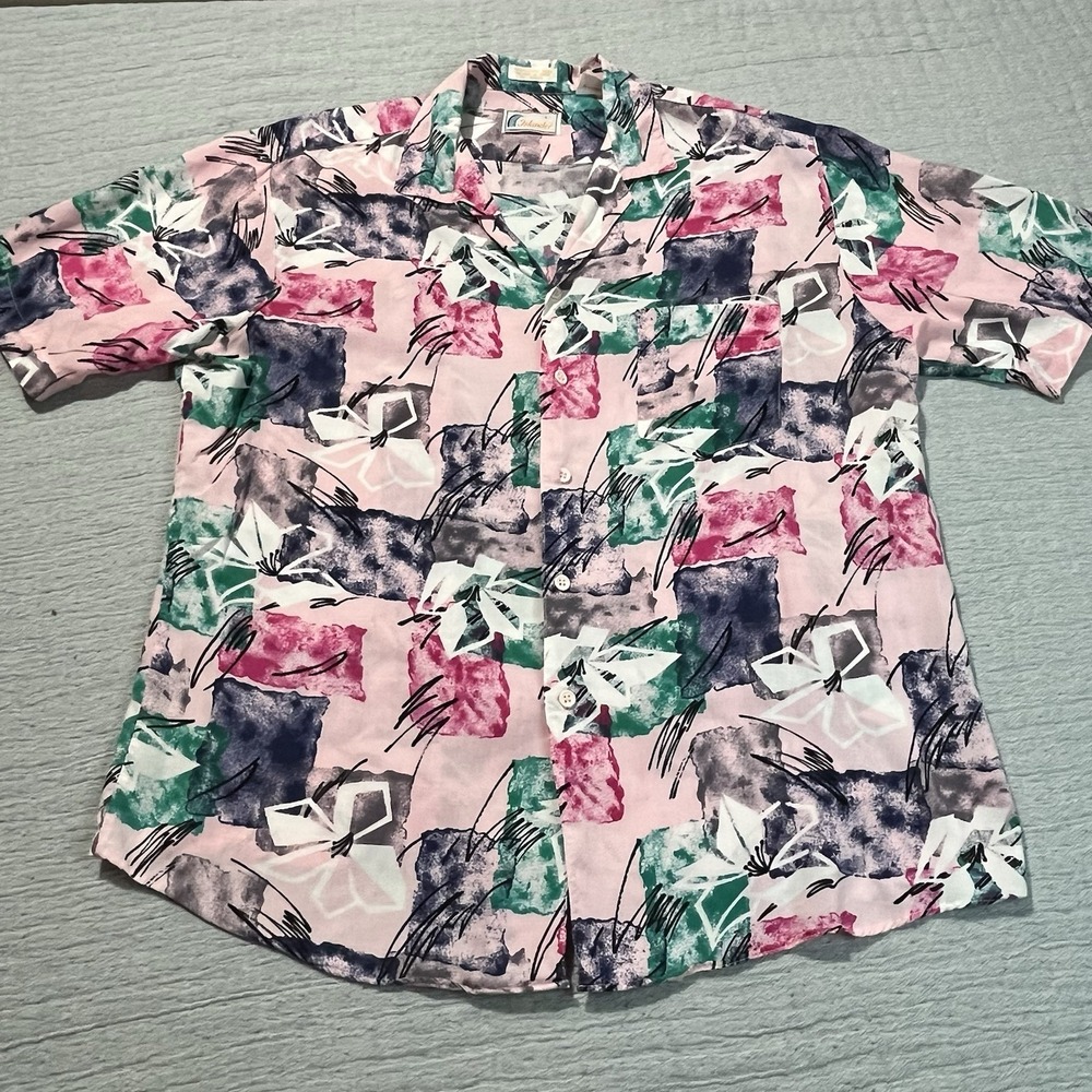 Vintage Islander Tropical Hawaiian Button Front Short Sleeve Shirt Mens Large